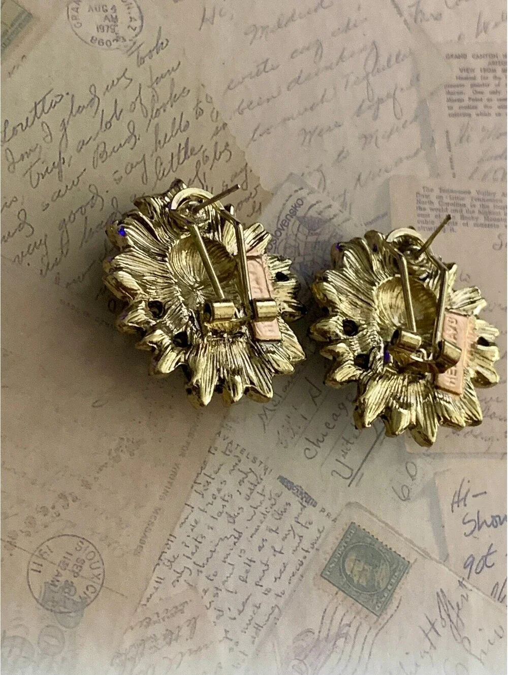 Sparkling Lion Head Clip-On Earrings with Turquoise & Red Rhinestones